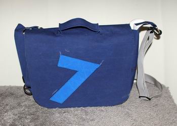 sac, en tissu bleu recyclé de bateau, broderie 