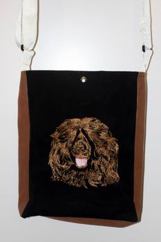 Tote bag, en tissu de store recyclé, broderie portrait chien d eau portuguais